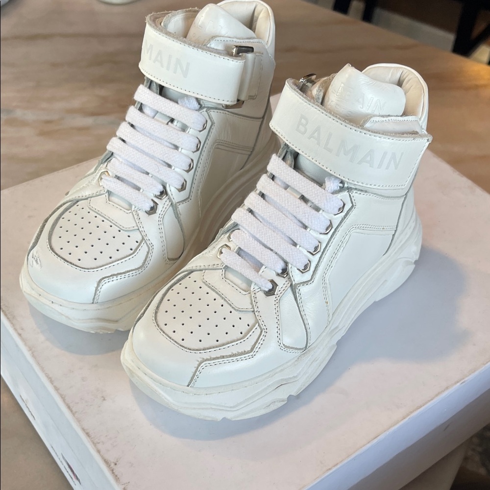 Balmain Cream High-Top Sneakers